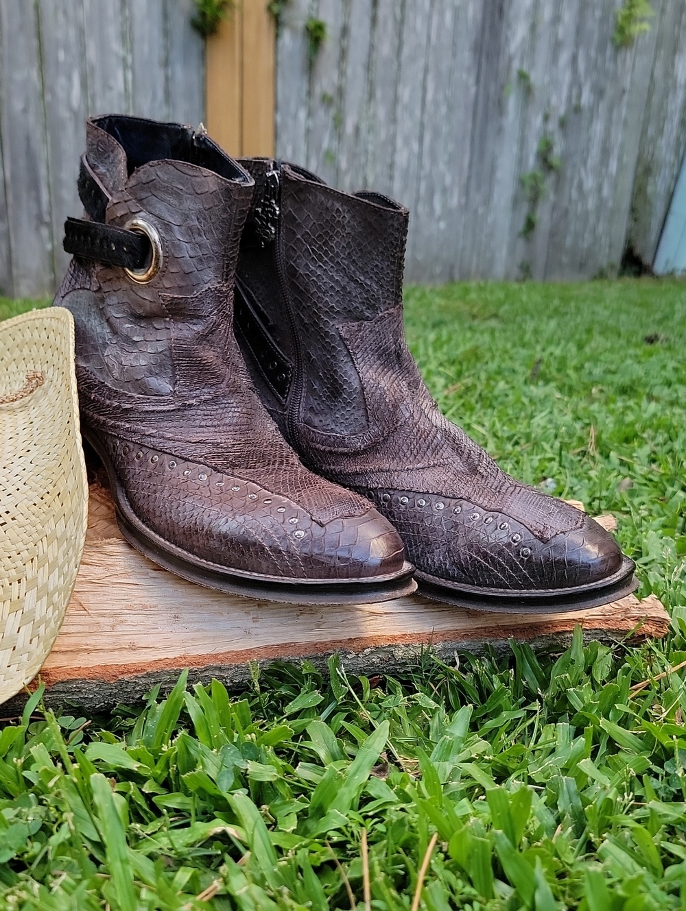 Mark Nason Brown Textured Leather Cowboy Boots